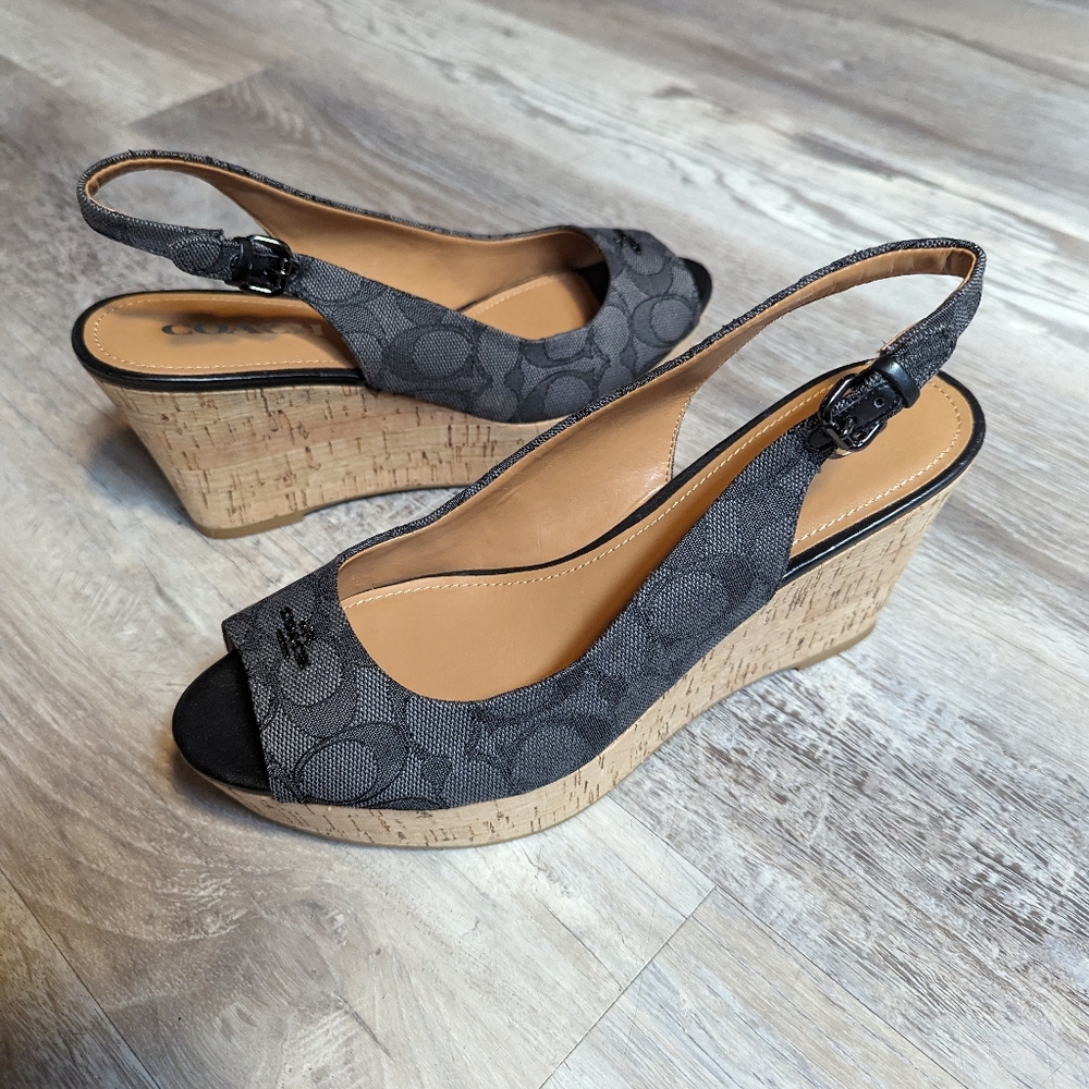 Coach Logo Wedge Slingback Sandals Size 9